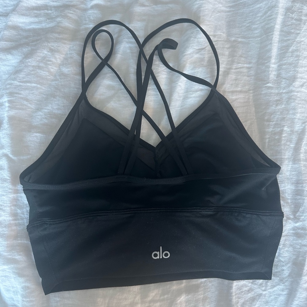 ALO Yoga Black V-Neck Sports Bra with Crisscross Straps